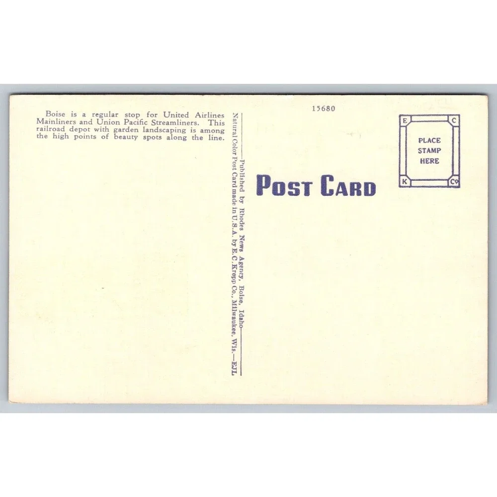 Vtg Boise Idaho Postcard Union Pacific Depot Howard Platt Gardens Linen 1940s